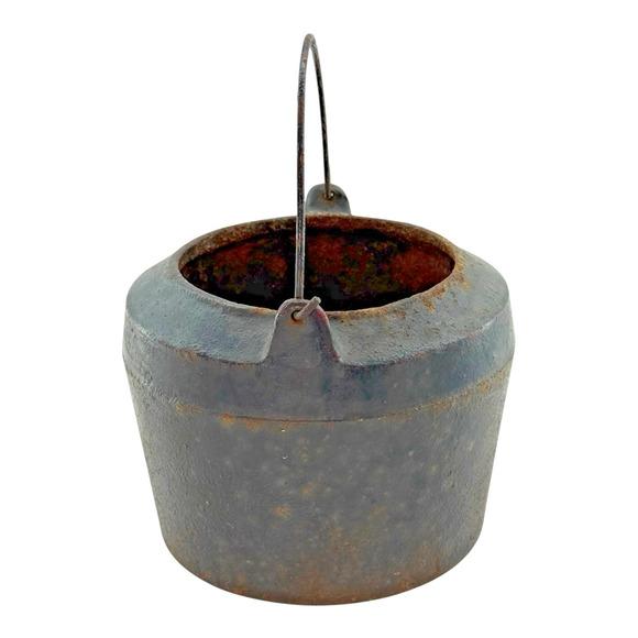 Small Vintage Cast Iron Smelting Cauldron Kettle Pot Planter 5lbs Rustic Cottage - Picture 3 of 12